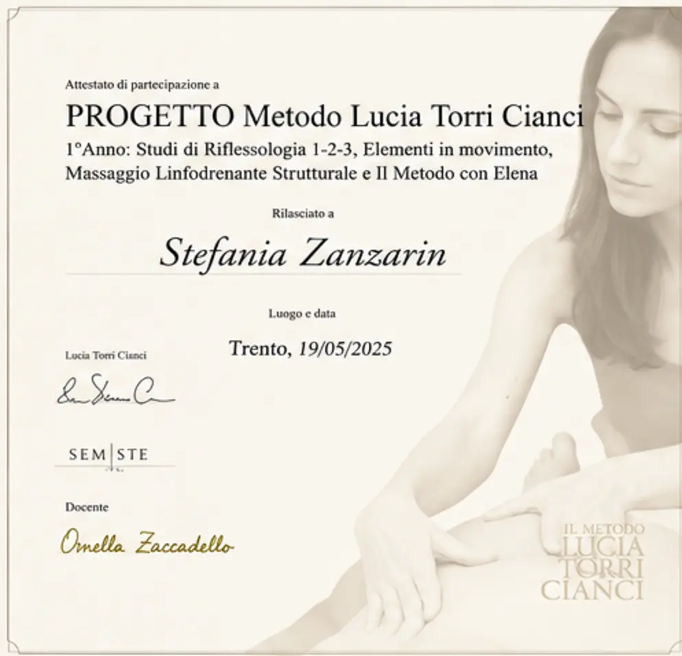 Attestato Progetto Metodo Lucia Torri Cianci 2025 di Stefania Zanzarin